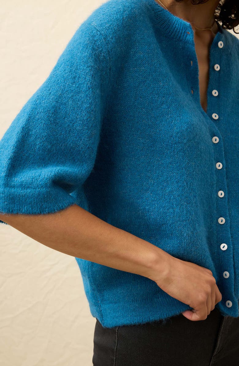 Faherty Apres Elbow Sleeve Alpaca & Pima Cotton Cardigan, Alternate, color, Blue Lights