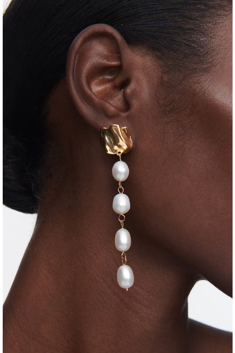 Molten Freshwater Pearl Drop Earrings, Alternate, color, GOLD
