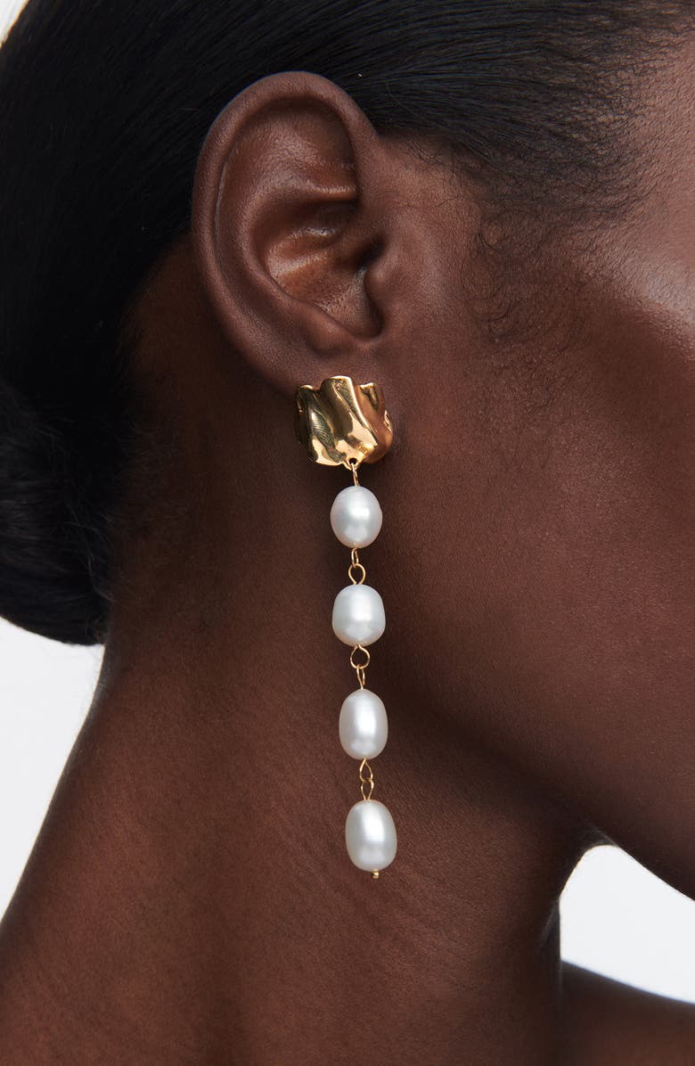 Sterling King Molten Freshwater Pearl Drop Earrings, Alternate, color, Gold