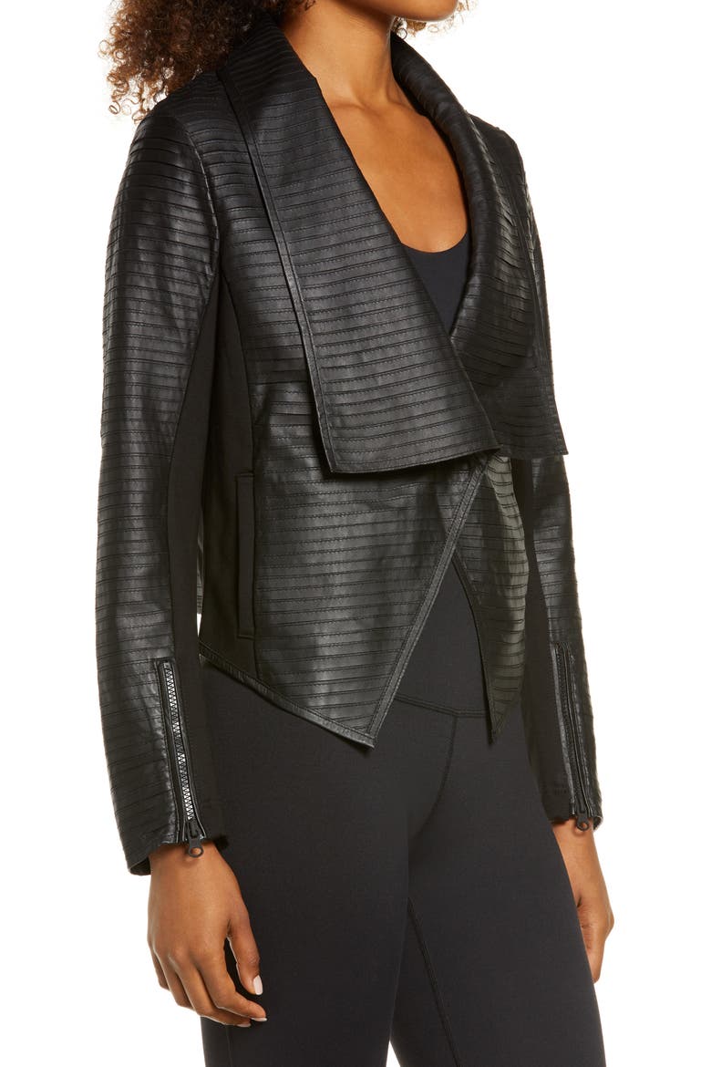 Textured Leather & Ponte Moto Jacket, Alternate, color, BLACK