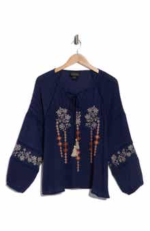 Forgotten Grace Embroidered Keyhole Long Sleeve Tunic Top