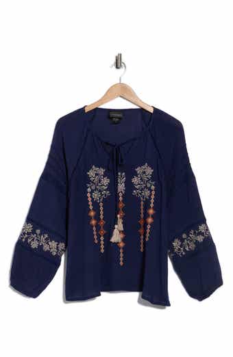 Forgotten Grace Embroidered Keyhole Long Sleeve Tunic Top