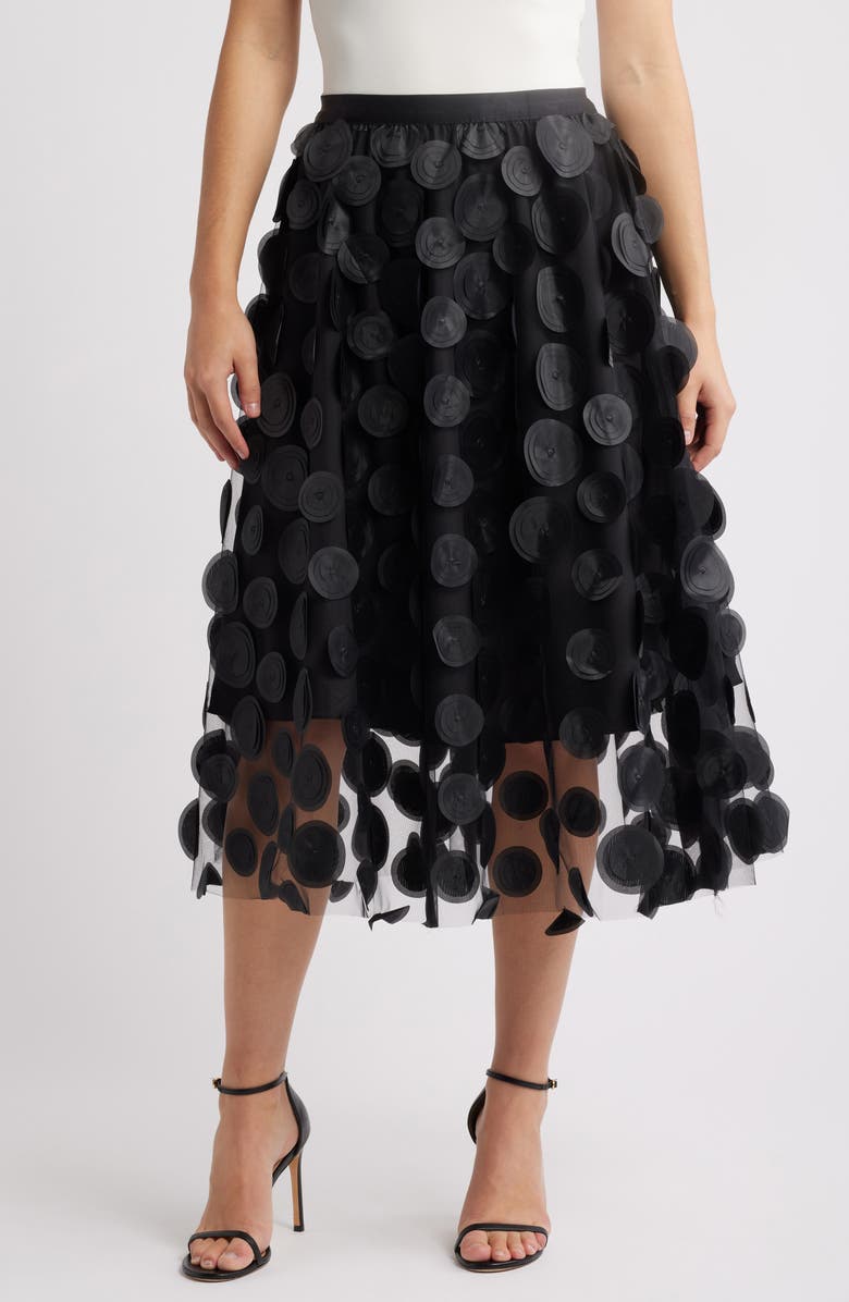 NIKKI LUND Kretsa Circle Appliqué Skirt, Main, color, Black