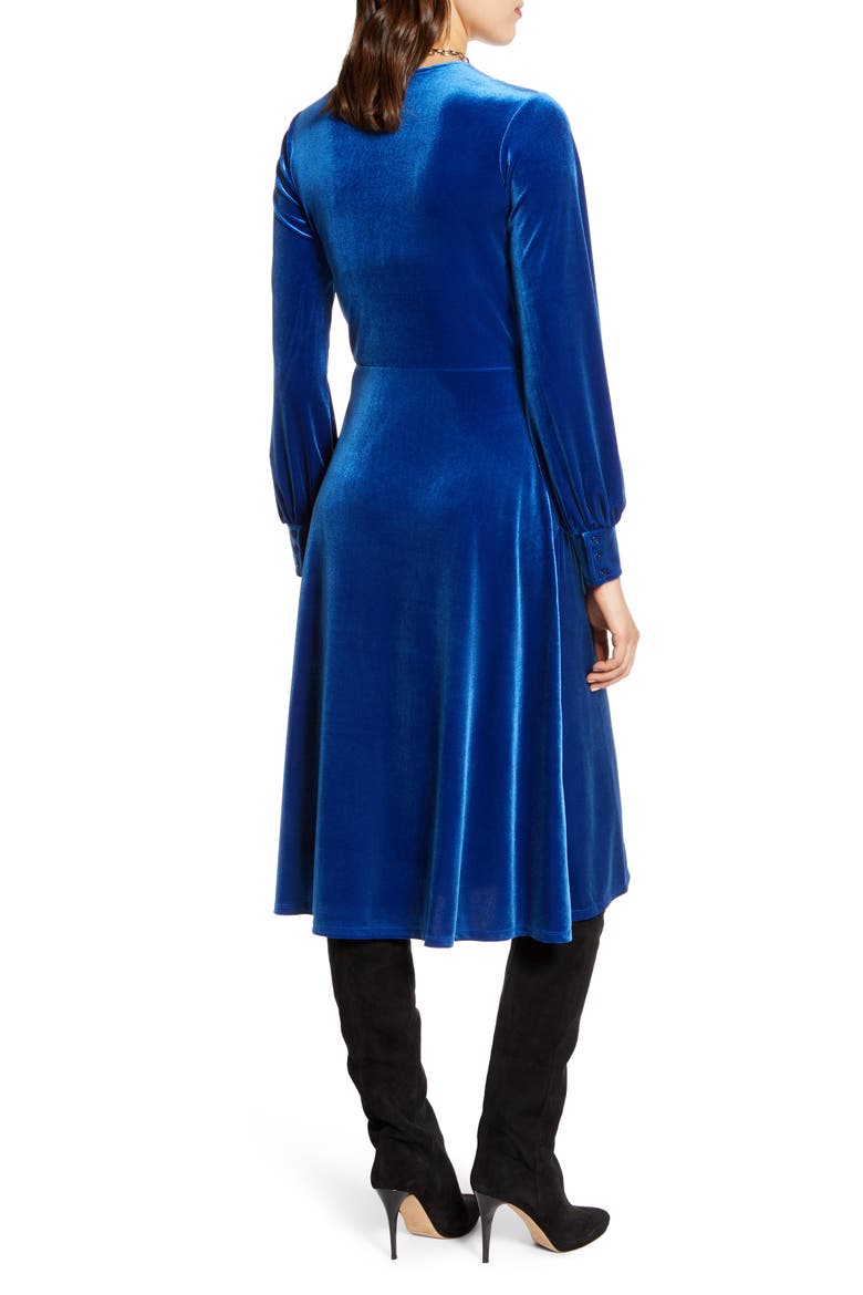 Velvet Faux Wrap Dress, Alternate, color, BLUE SURF