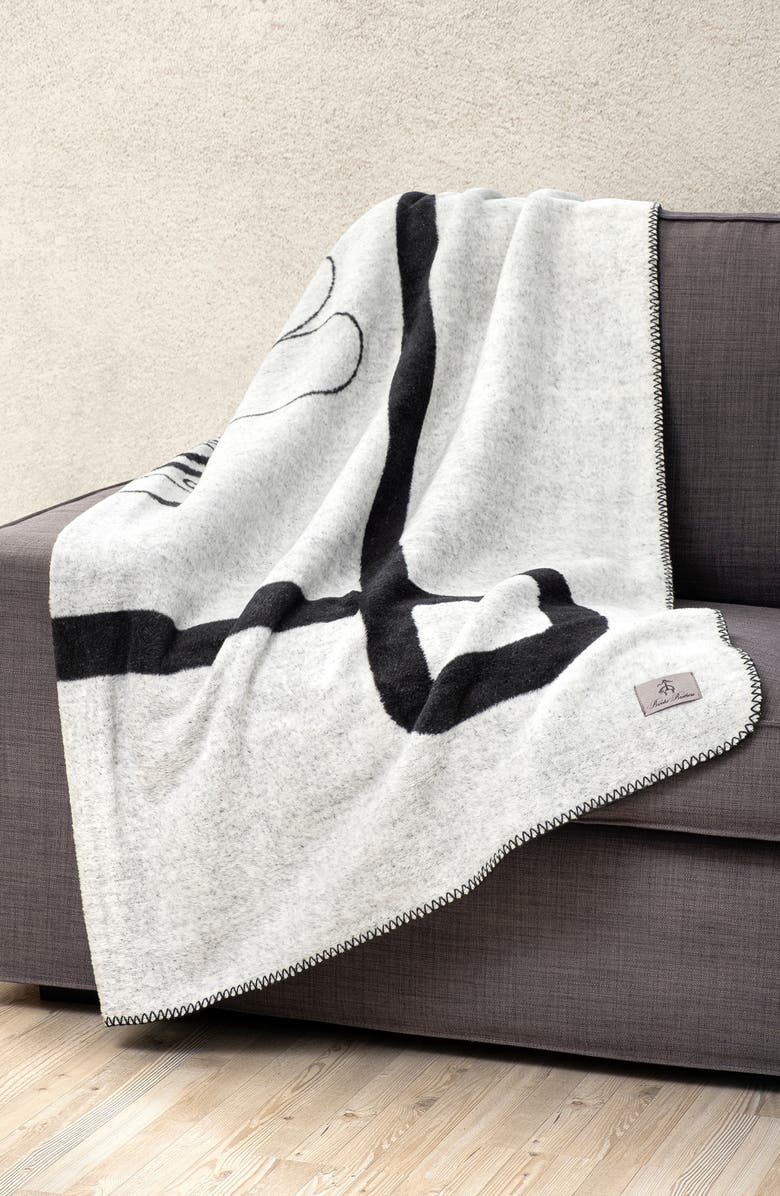 Brooks Brothers BB Monogram Throw Blanket, Alternate, color, Black