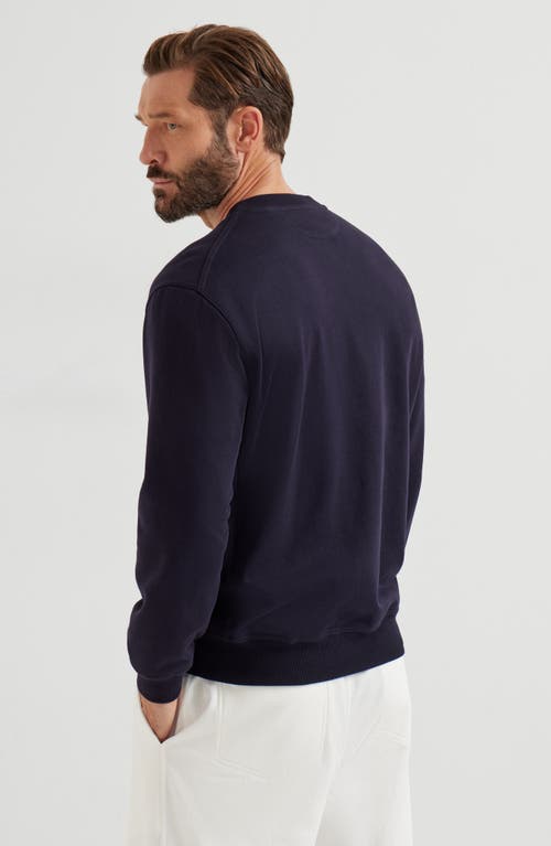 Brunello Cucinelli Sweatshirt In Blue With A Crew Neck And Pint In Blue