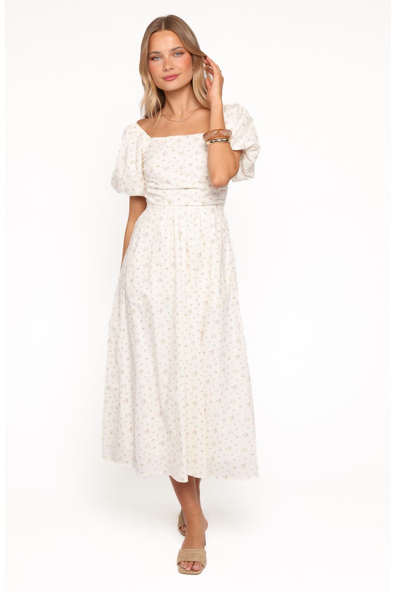Clo Puff Sleeve Midi Dress, Alternate, color, WHITE BETTY