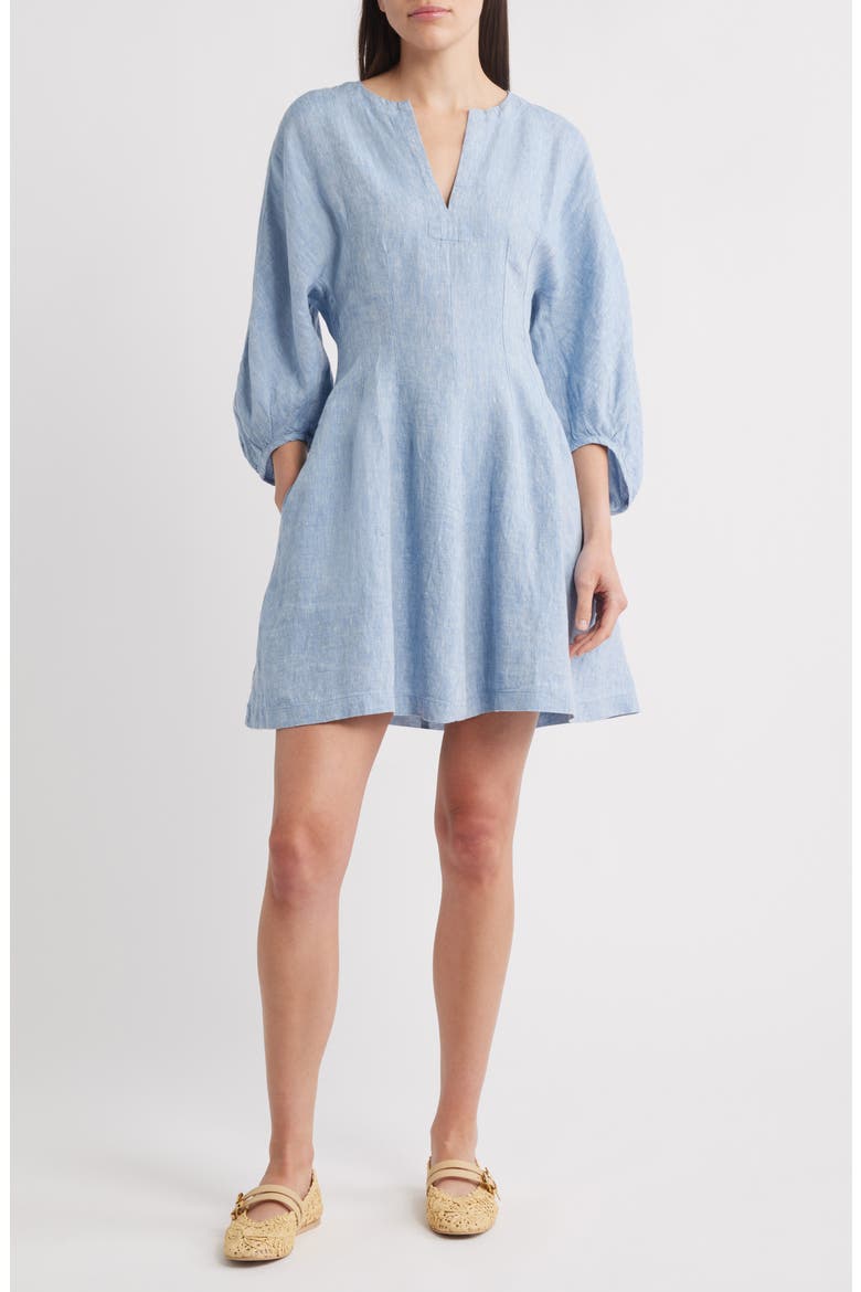 Splitneck Linen Minidress, Alternate, color, SUNFADED BLUE