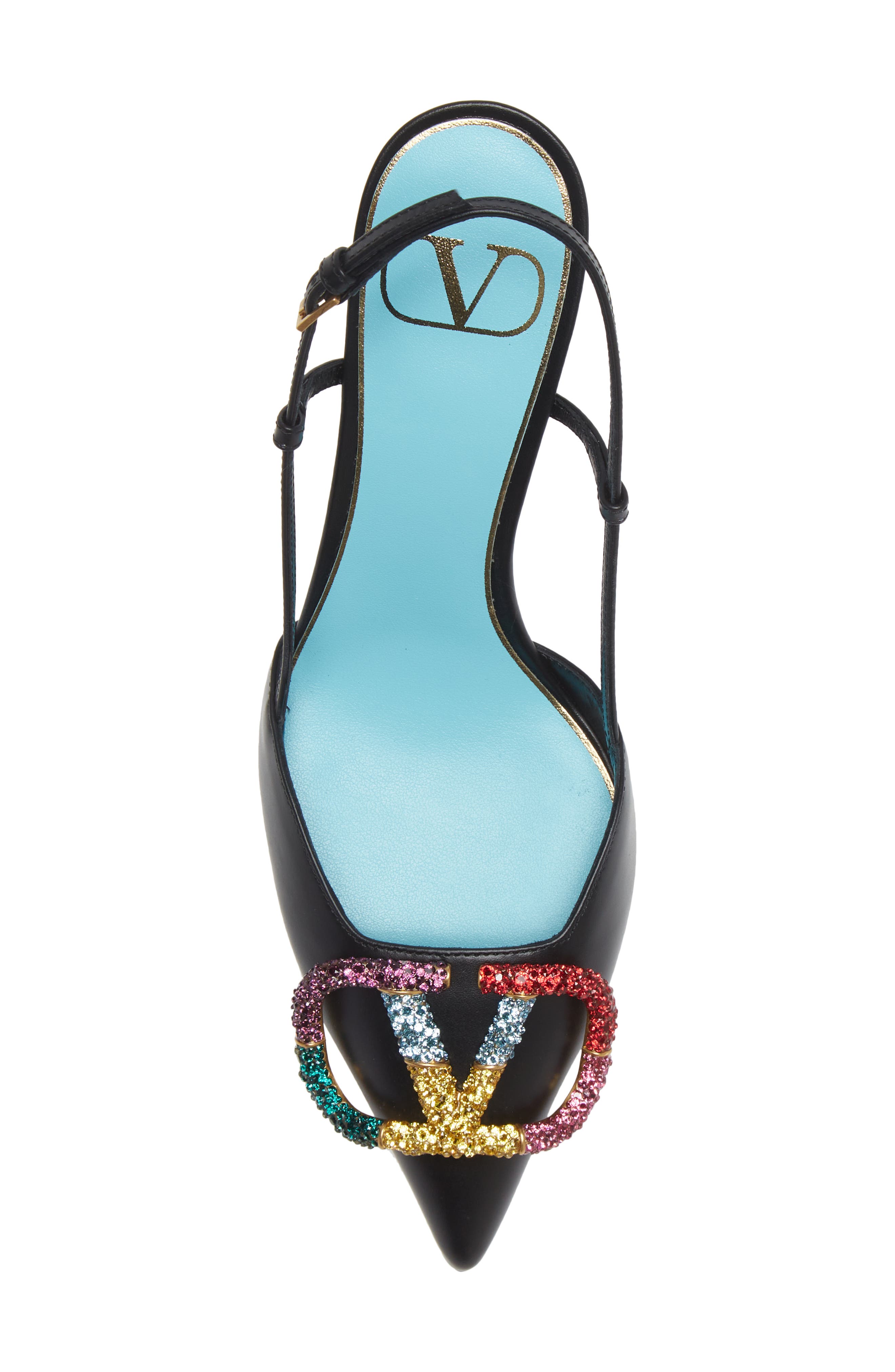 Valentino Garavani Rainbow Crystal VLOGO Pointed Toe Slingback Sandal, Alternate, color, 