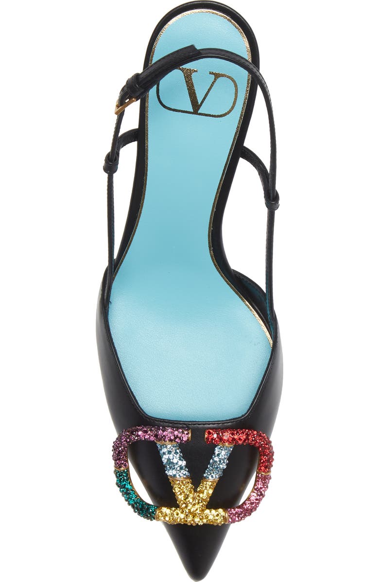 Valentino Garavani Rainbow Crystal VLOGO Pointed Toe Slingback Sandal, Alternate, color,