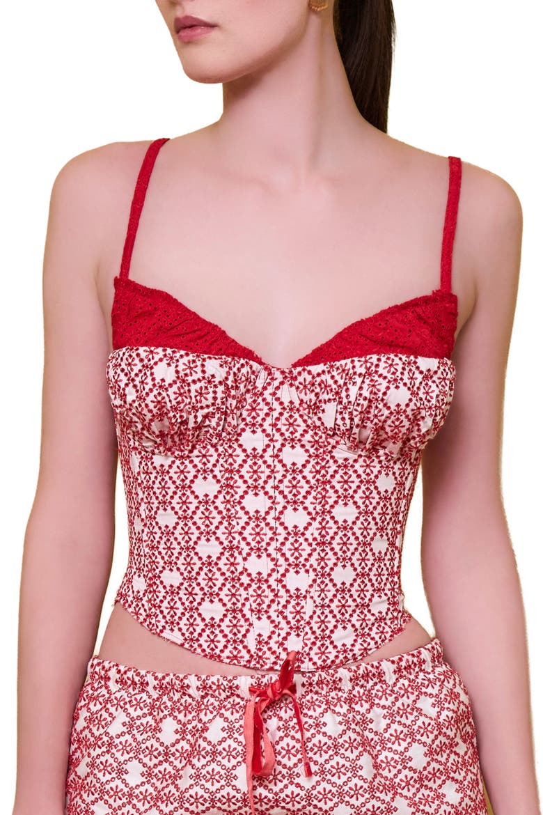 The Broderie Anglaise Edit Embroidered Bodice Corset Top, Alternate, color, Red