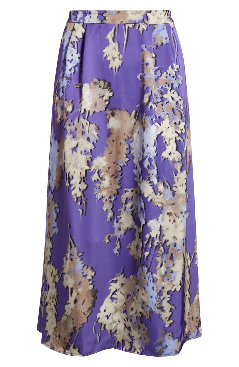 Misook Floral Print Crêpe de Chine Midi Skirt, Alternate, color, Purple Multi