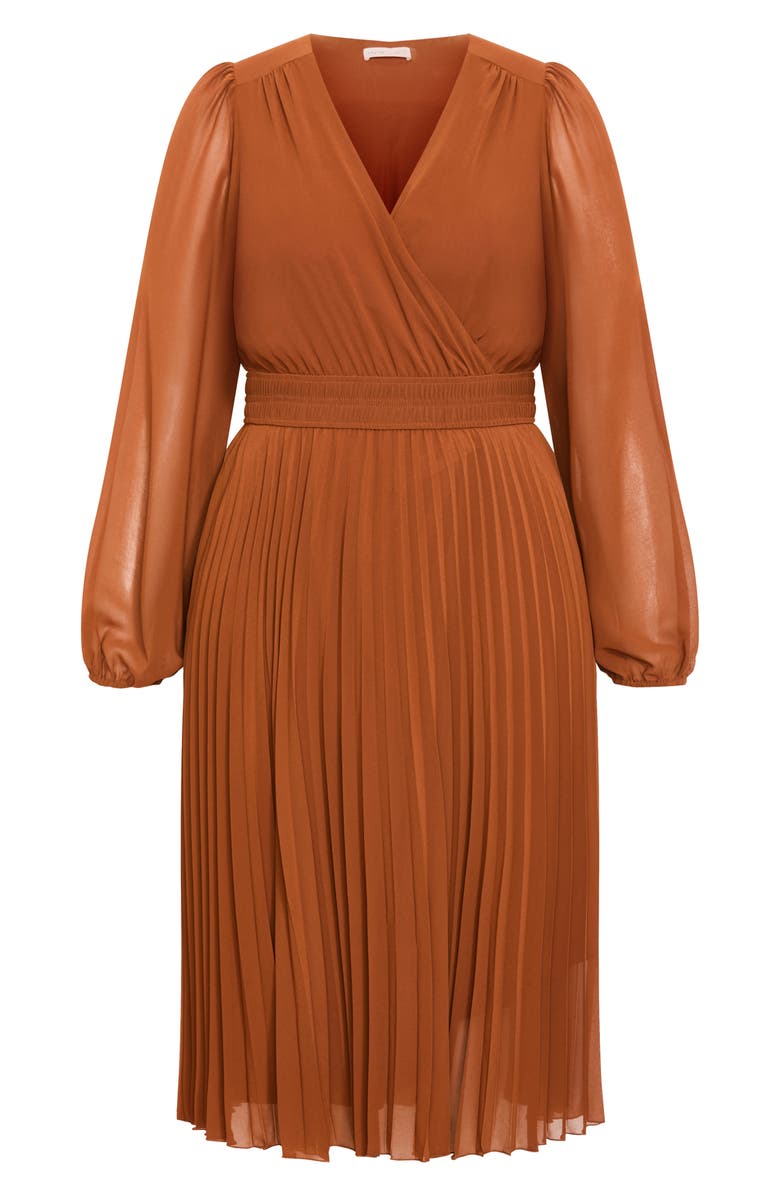 City Chic Sheer Finley Long Sleeve Chiffon Dress, Alternate, color, Ginger