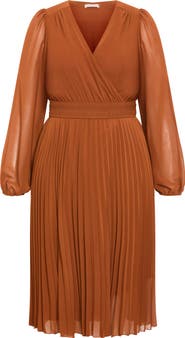 City Chic Sheer Finley Long Sleeve Chiffon Dress