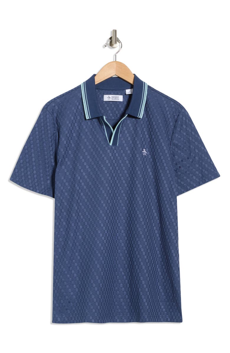 Original Penguin Textured Jacquard Johnny Collar Polo, Main, color, Sargasso Sea
