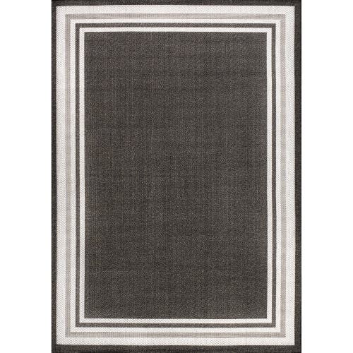 JONATHAN Y James Modern Border Stripe Indoor/Outdoor Area Rug in Black/cream 