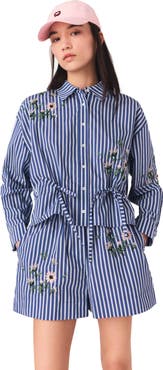 maje Cropped embroidered striped shirt