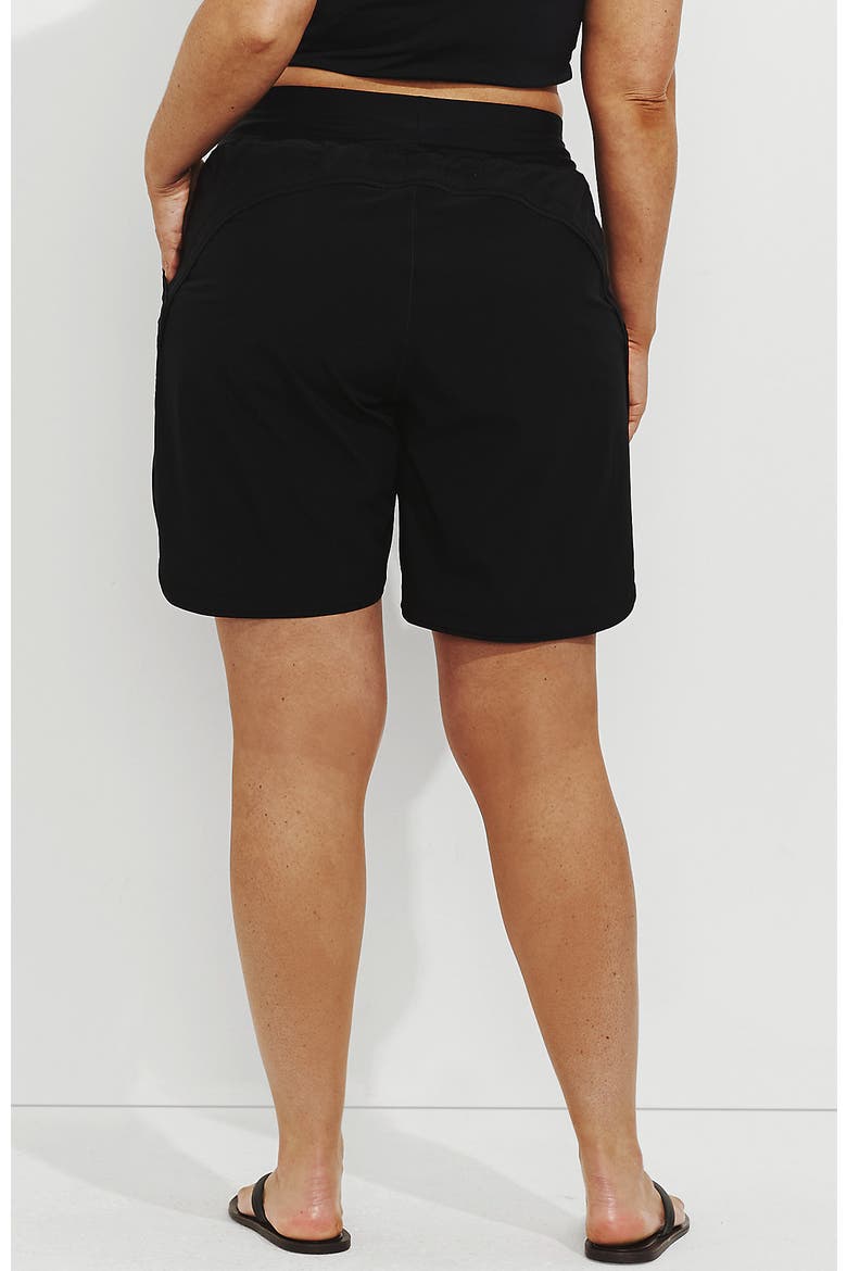 Plus Size Sunshade UPF 50 9" Board Shorts with Panty, Alternate, color, Black