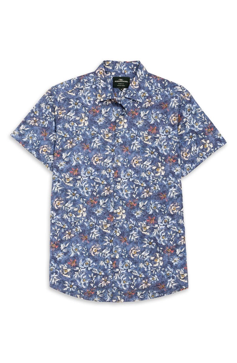 Rodd & Gunn Dalefield Floral Short Sleeve Cotton Button-Up Shirt, Alternate, color, Bluestone