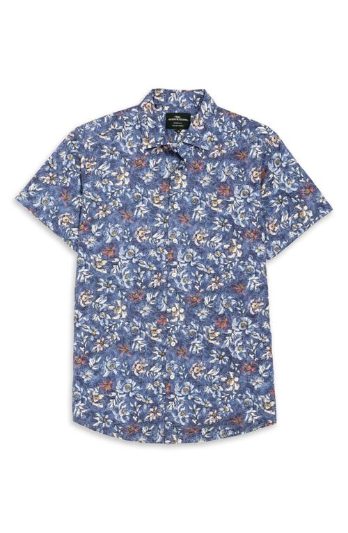 Rodd & Gunn Dalefield Floral Short Sleeve Cotton Button-up Shirt In Bluestone