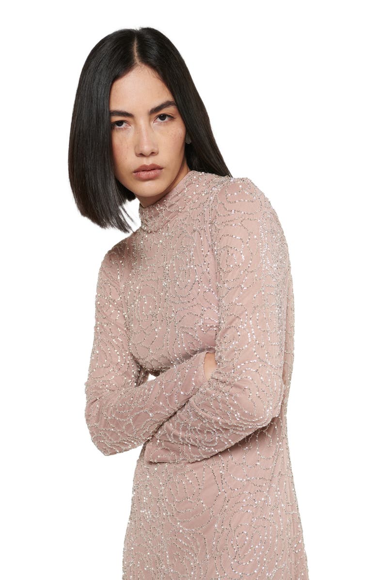 MARYISA Occasion Modest Embellished Sequin Beaded High Neck Evening Dress, Alternate, color,