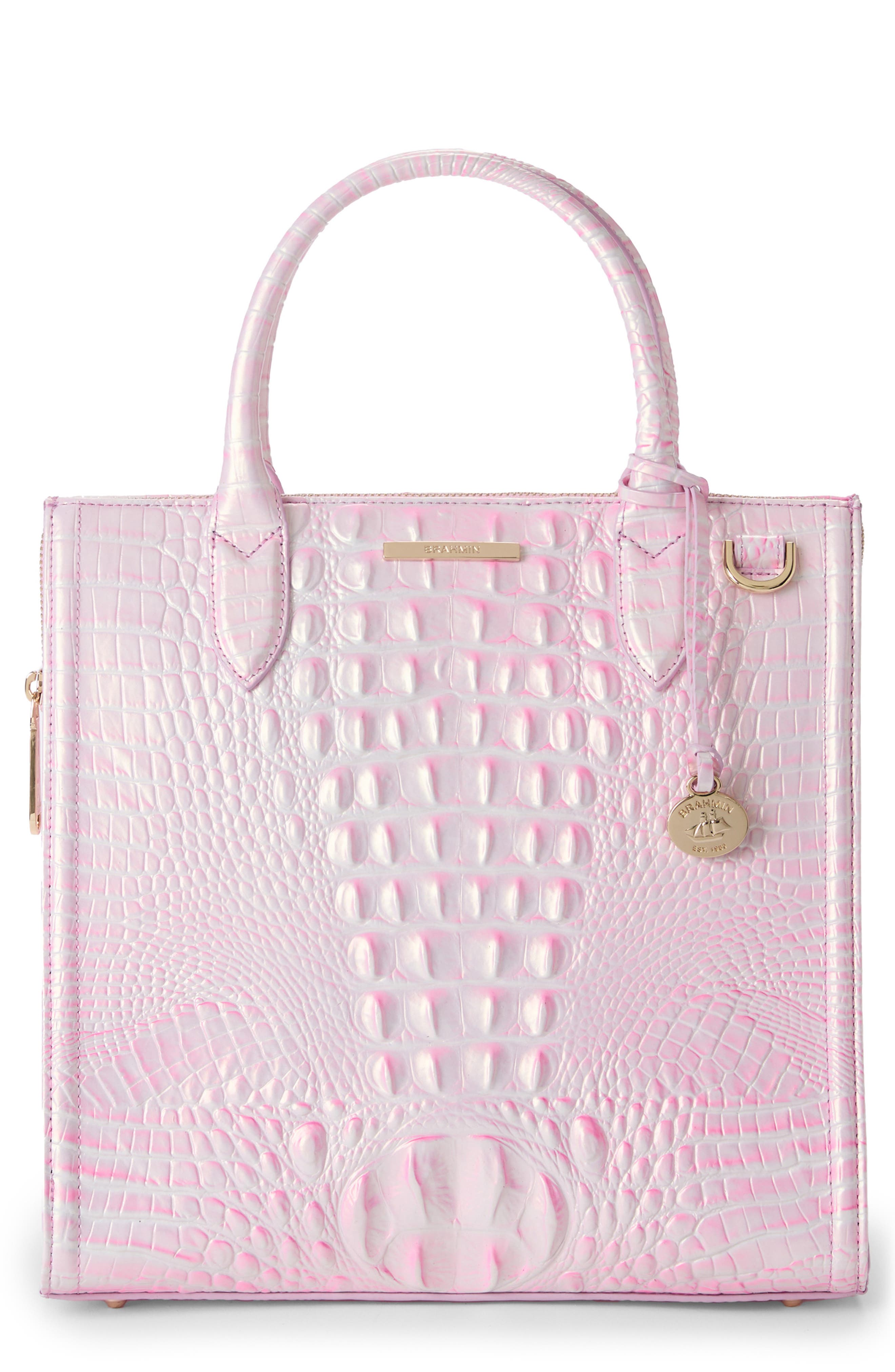 Brahmin Caroline Croc Embossed Leather Satchel, Main, color, 