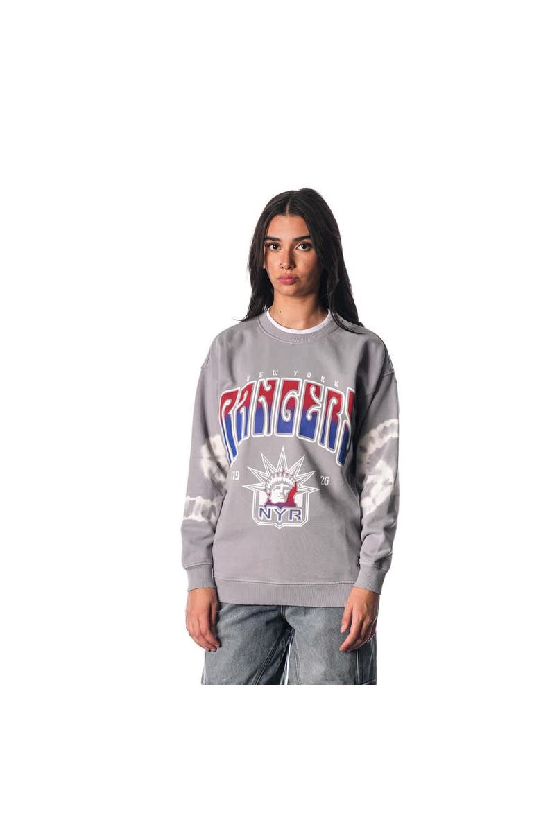 THE WILD COLLECTIVE Unisex The Wild Collective Gray New York Rangers Tie-Dye Double Collar Pullover Sweatshirt, Alternate, color, Gray