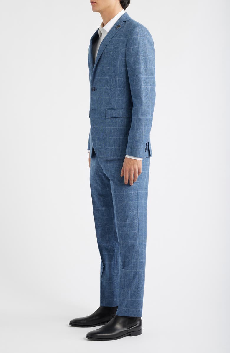 John Varvatos Star USA Varick Slim Fit Blue Glen Check Wool & Cotton Blend Suit, Alternate, color, Light Blue