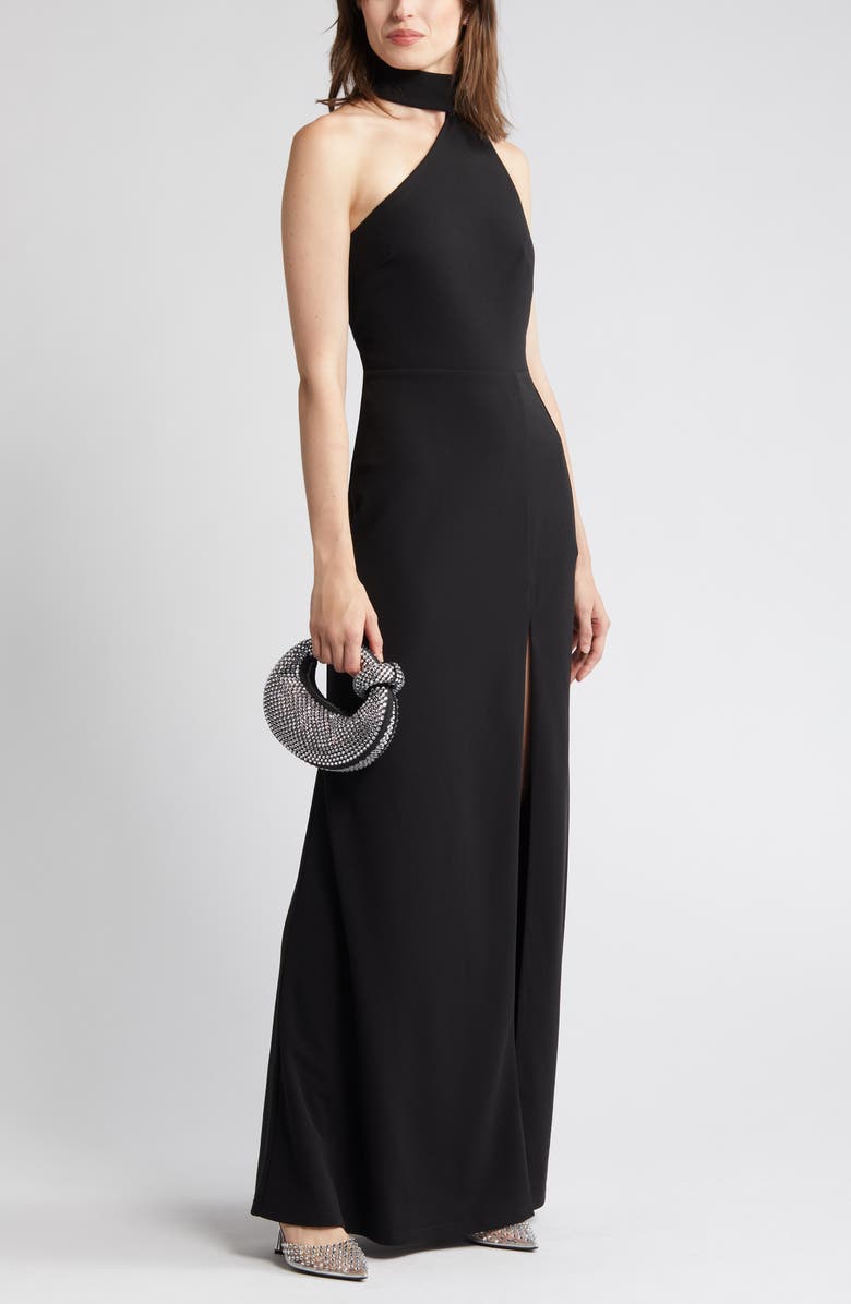 Lulus Keep it Interesting Mock Neck One-Shoulder Gown, Main, color, 