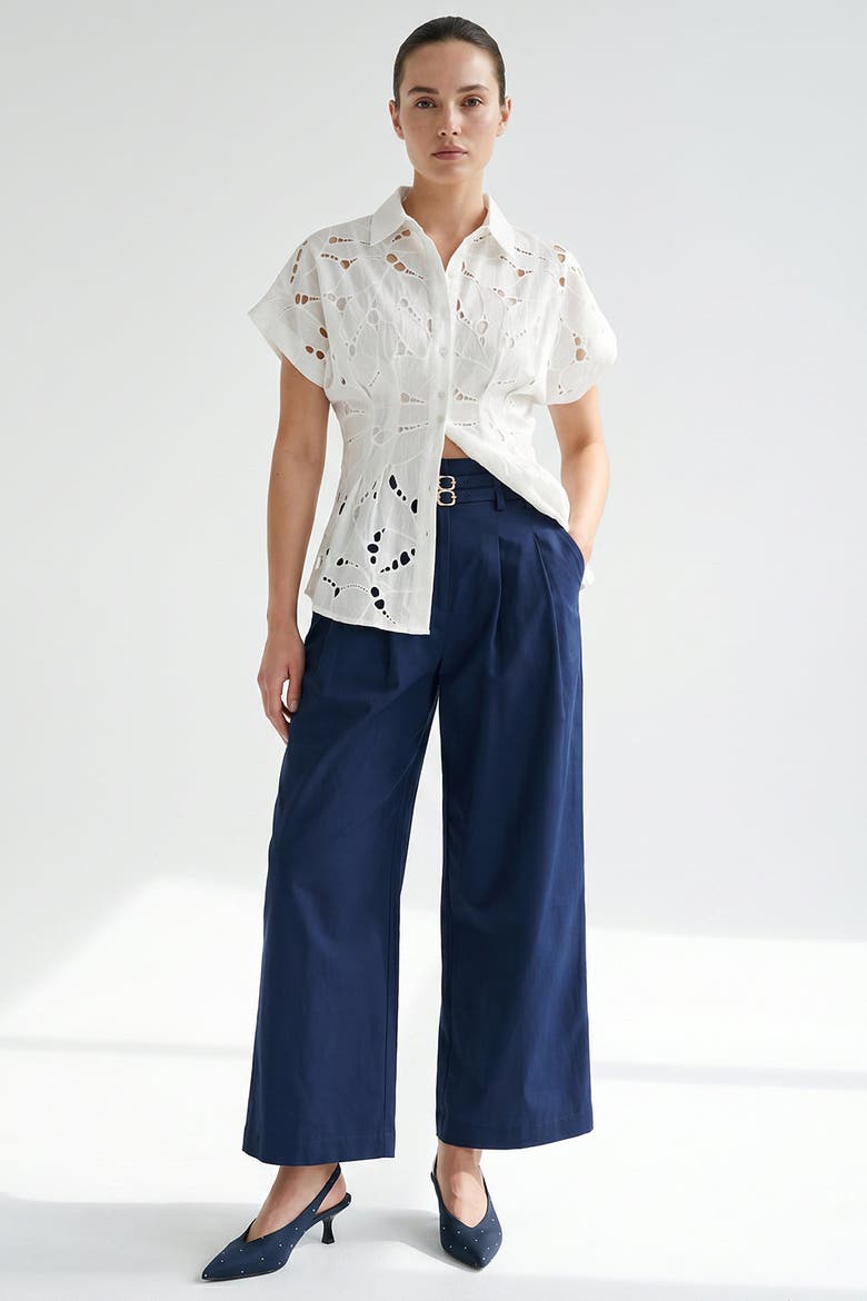 Mckenna Belted High Waisted Pleated Pants, Alternate, color, Navy