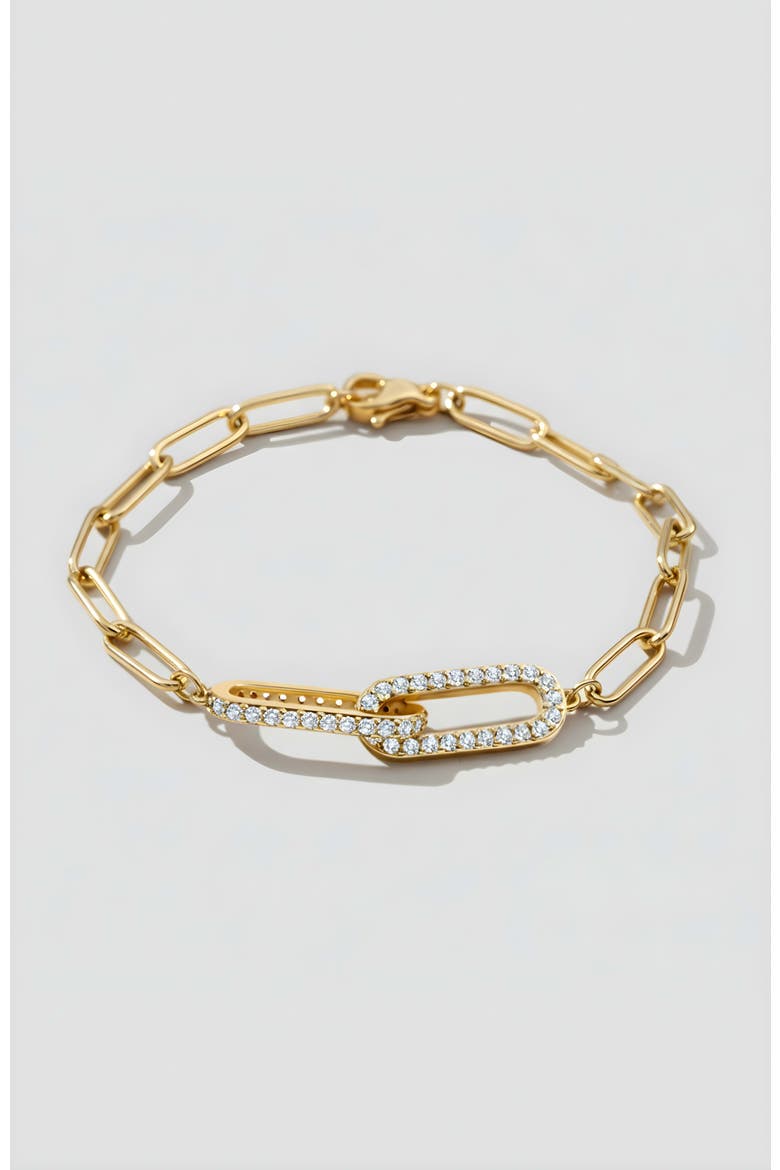 Pave Paperclip Chain Bracelet, Main, color, Gold