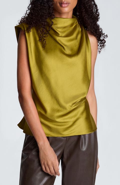 Draped Asymmetric Satin Blouse