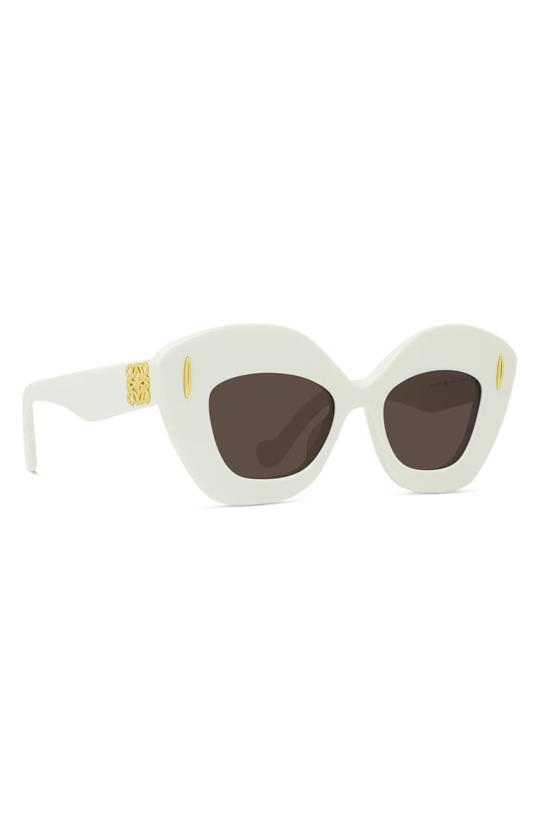 Loewe Anagram 48mm Small Cat Eye Sunglasses, Alternate, color, Ivory / Brown