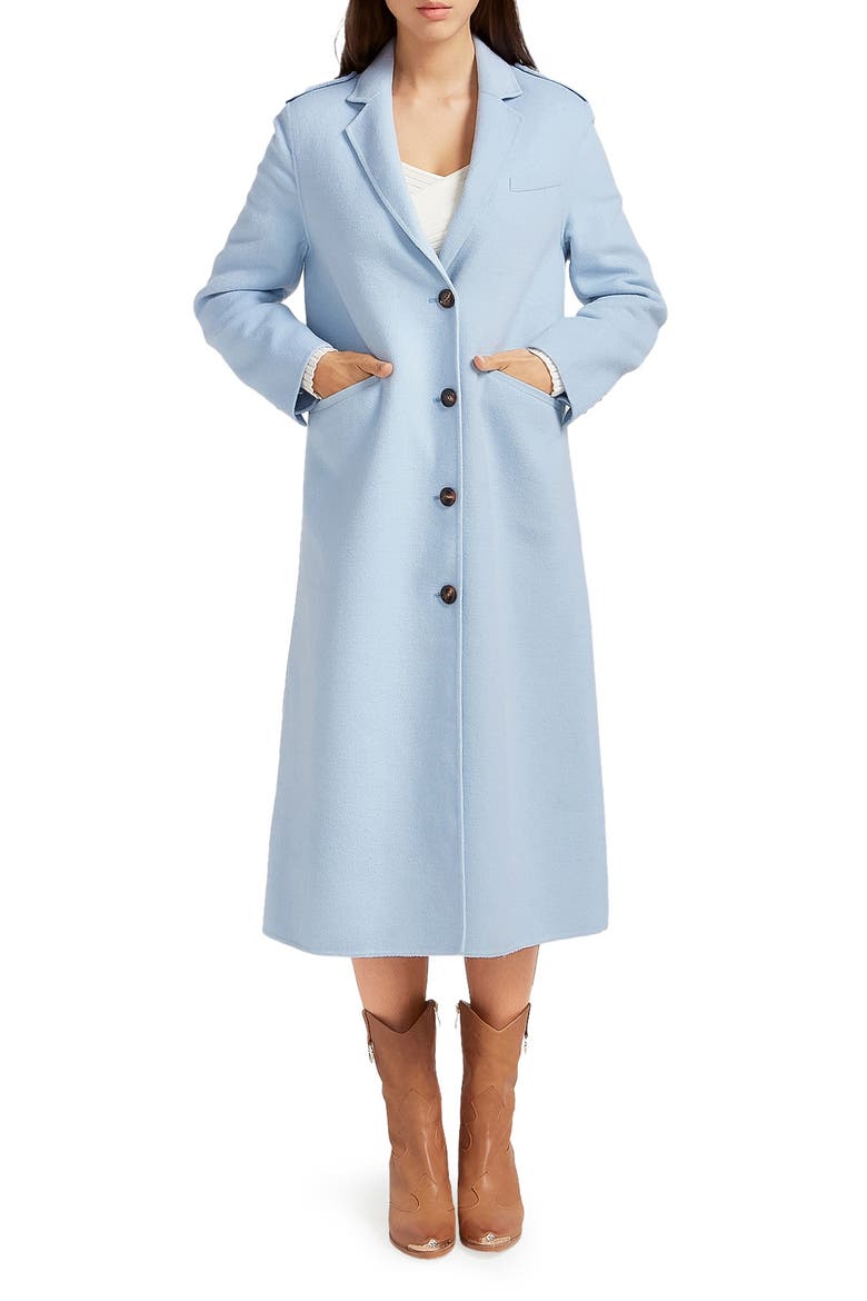 Tainted Love Wool Blend Longline Coat, Main, color, SKY BLUE