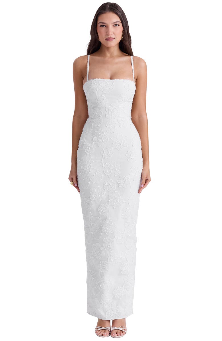 HOUSE OF CB Eva Floral Embroidery Sheath Gown, Alternate, color, White