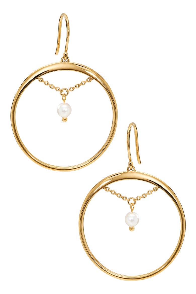 Imitation Pearl Hoop Earrings, Main, color, GOLD