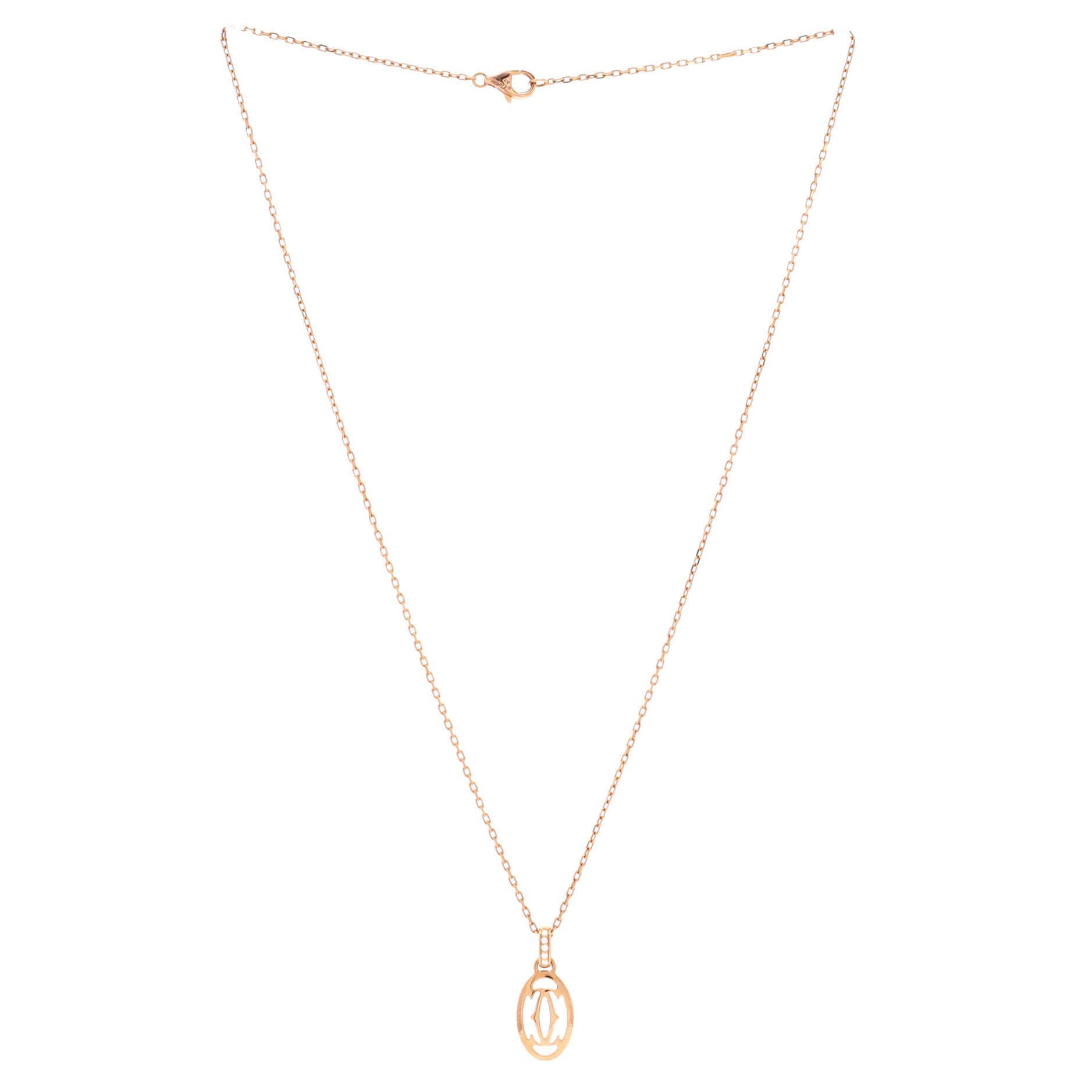 Double C de Cartier Pendant Necklace 18K Rose Gold with Diamonds, Alternate, color, Metallic Gold