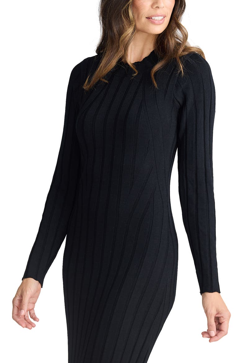 Chloe Long Sleeve Rib Maxi Dress, Alternate, color, BLACK