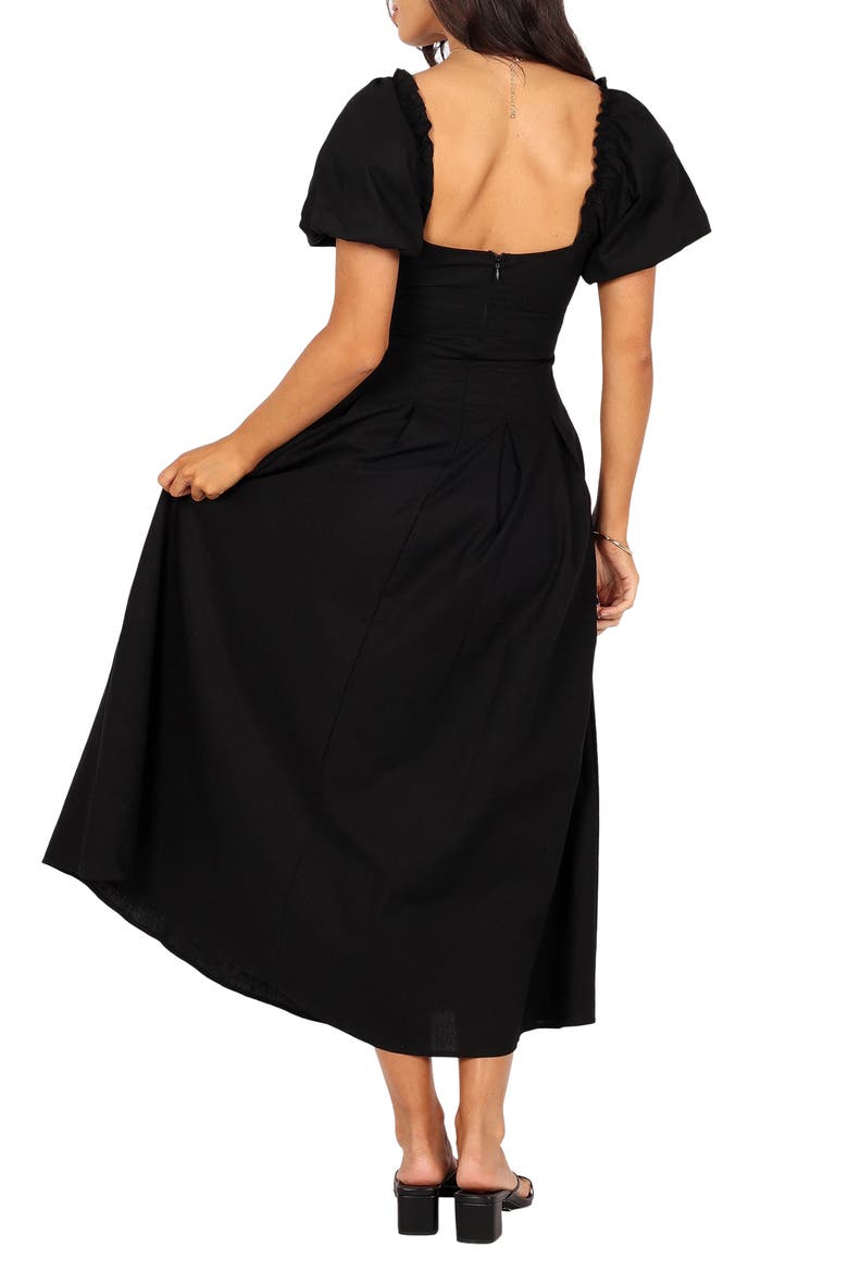 Maria Cutout Puff Sleeve Midi Dress, Alternate, color, BLACK
