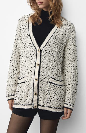 Mango Flecked Oversize Cotton Blend Cardigan In Multi