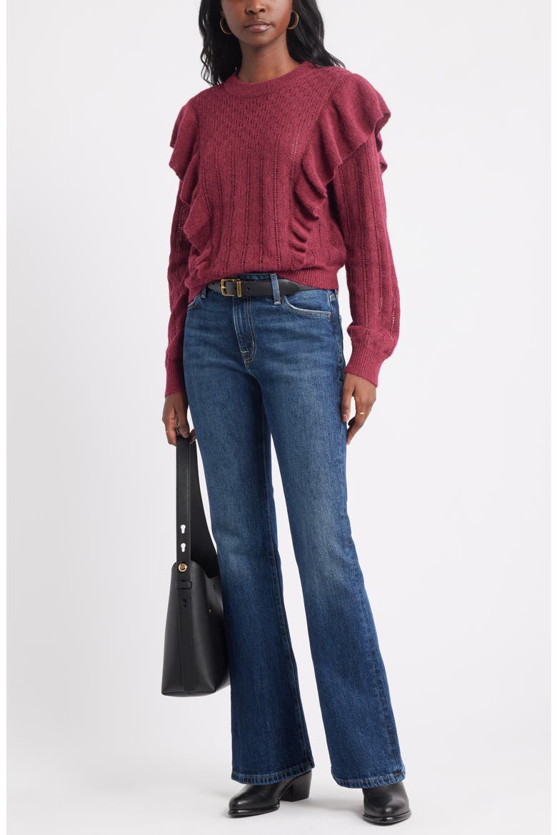 Ruffle Pointelle Sweater, Alternate, color, BURGUNDY RHODE