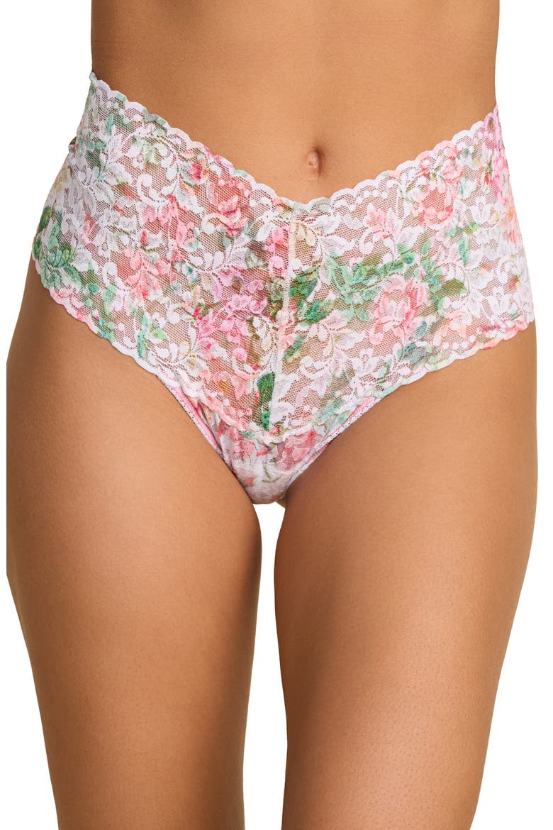 Print High Waist Retro Thong, Main, color, ROCOCO ROSE