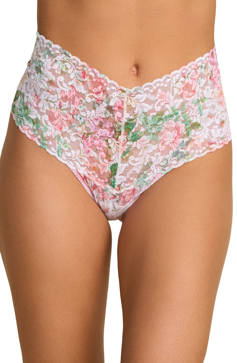 Hanky Panky Print High Waist Retro Thong, Main, color, Rococo Rose