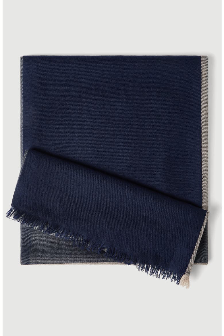 Cashmere and silk color block scarf, Alternate, color, Marine