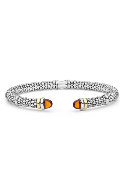 Caviar 18k Gold & Sterling Silver Green Quartz 7-Inch Torque Bracelet