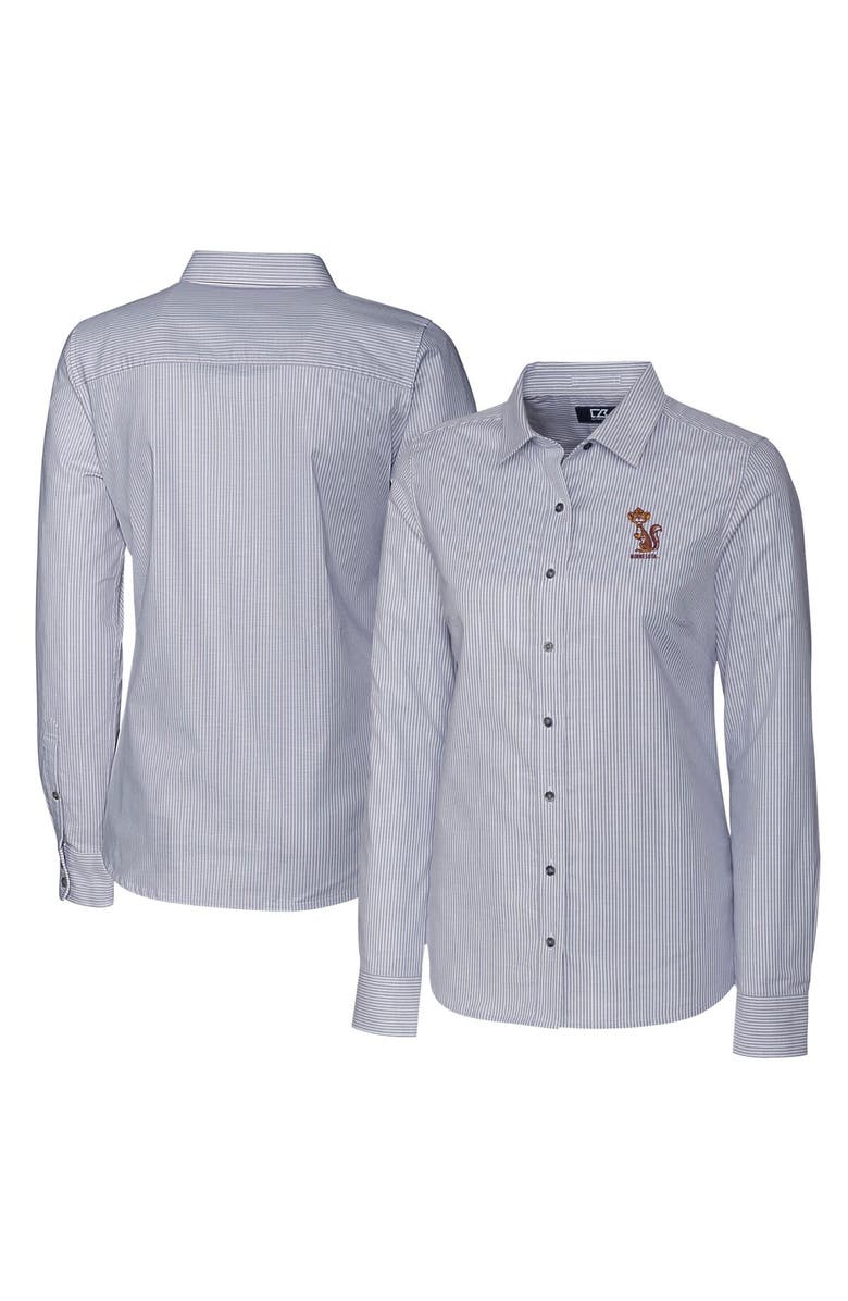 Cutter & Buck Women's Cutter & Buck  Charcoal Minnesota Golden Gophers Vault Stretch Oxford Stripe Long Sleeve Tri-Blend Button-Up Dress Shirt, Alternate, color, 