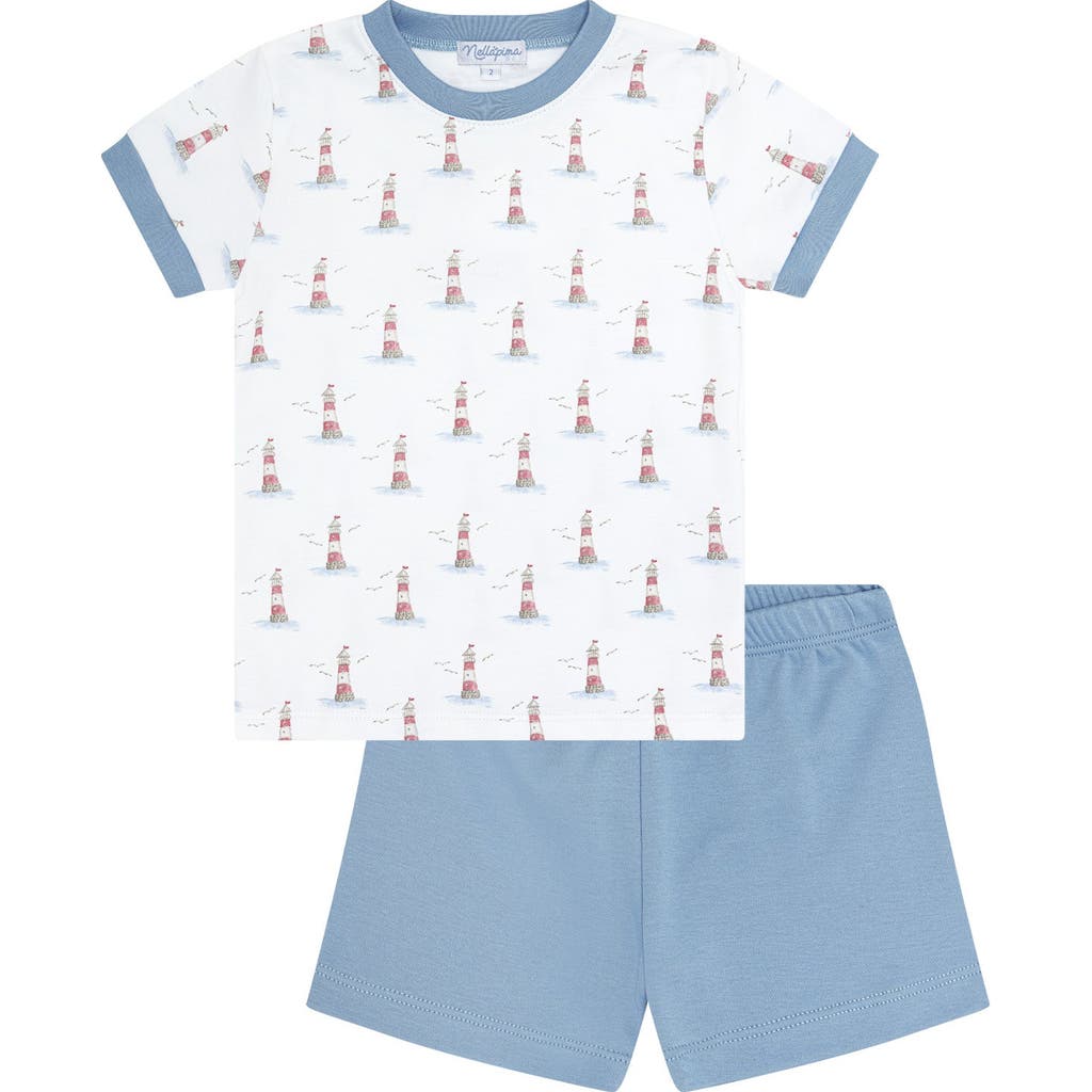 Nellapima Lighthouse Print Boy Short Set In White