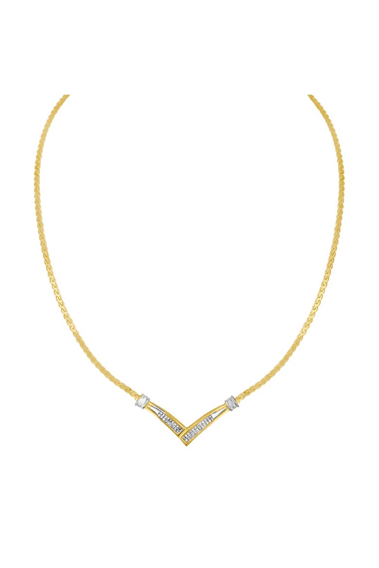 10K Yellow and White Gold 1/2 Cttw Diamond "V" Shape 18" Franco Chain Necklace, Alternate, color, Yellow