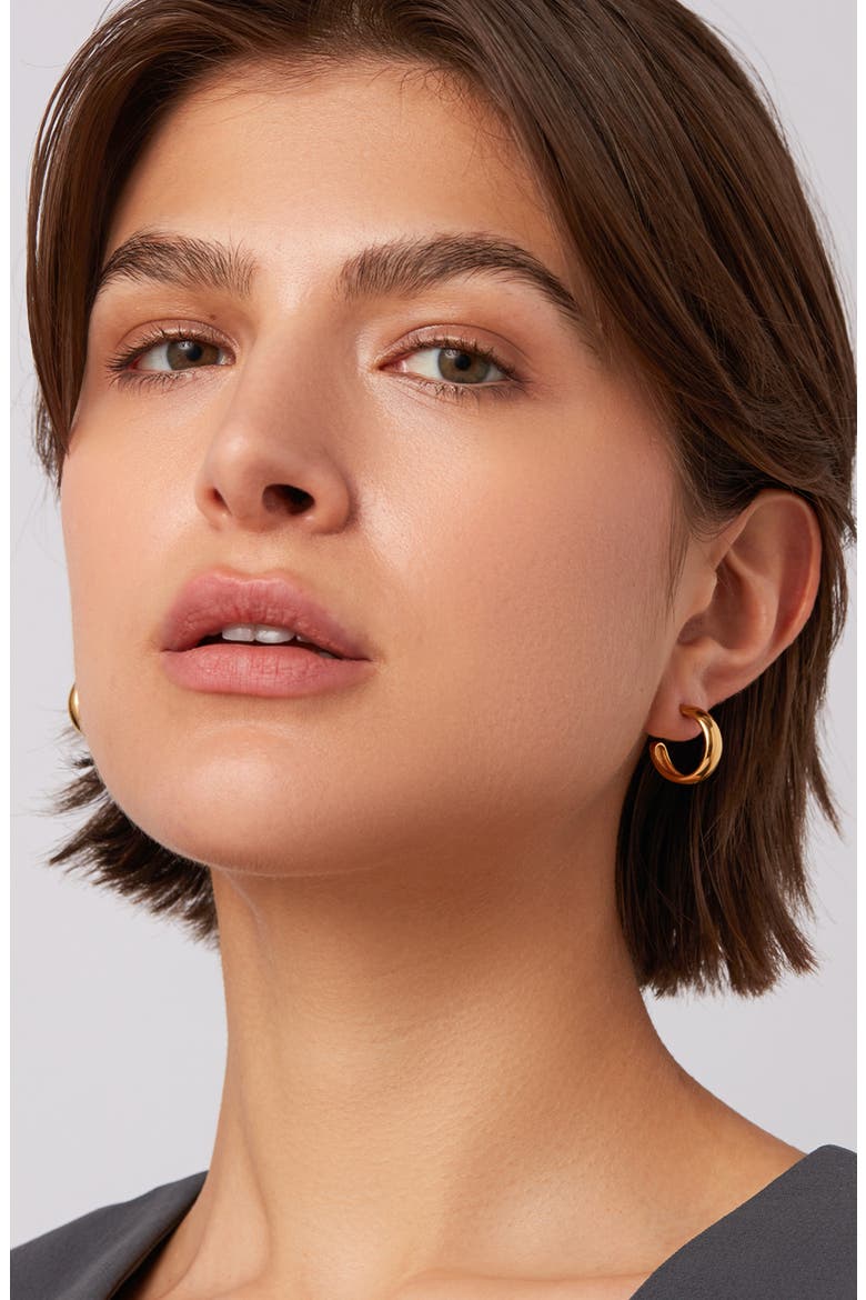 Small Staple Hoop Earrings, Alternate, color, HIGH POLISH GOLD