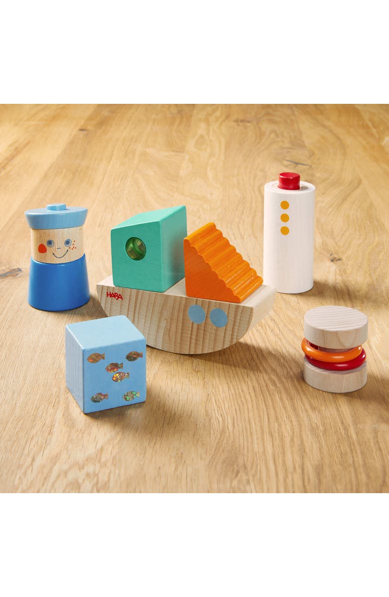 HABA Discovery Building Blocks Boat - Montessori Wooden Toys, Toddler Learning Toys 1-3, Educational Sensory Stacking Blocks, Made in Germany, Alternate, color, Multi